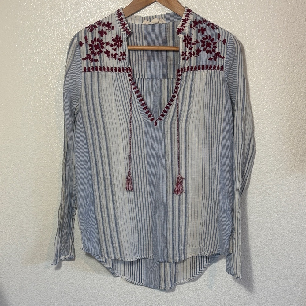 Lovestitch 100% Cotton Floral Embroidered Striped Tunic